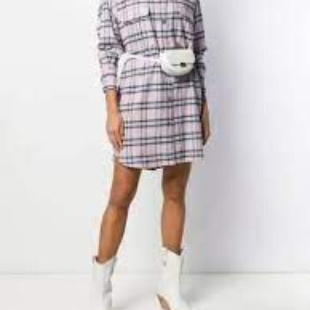 Isabel Marant Etiole Flannel Pink And Blue Plaid Shirt Dress Size 36 (6)